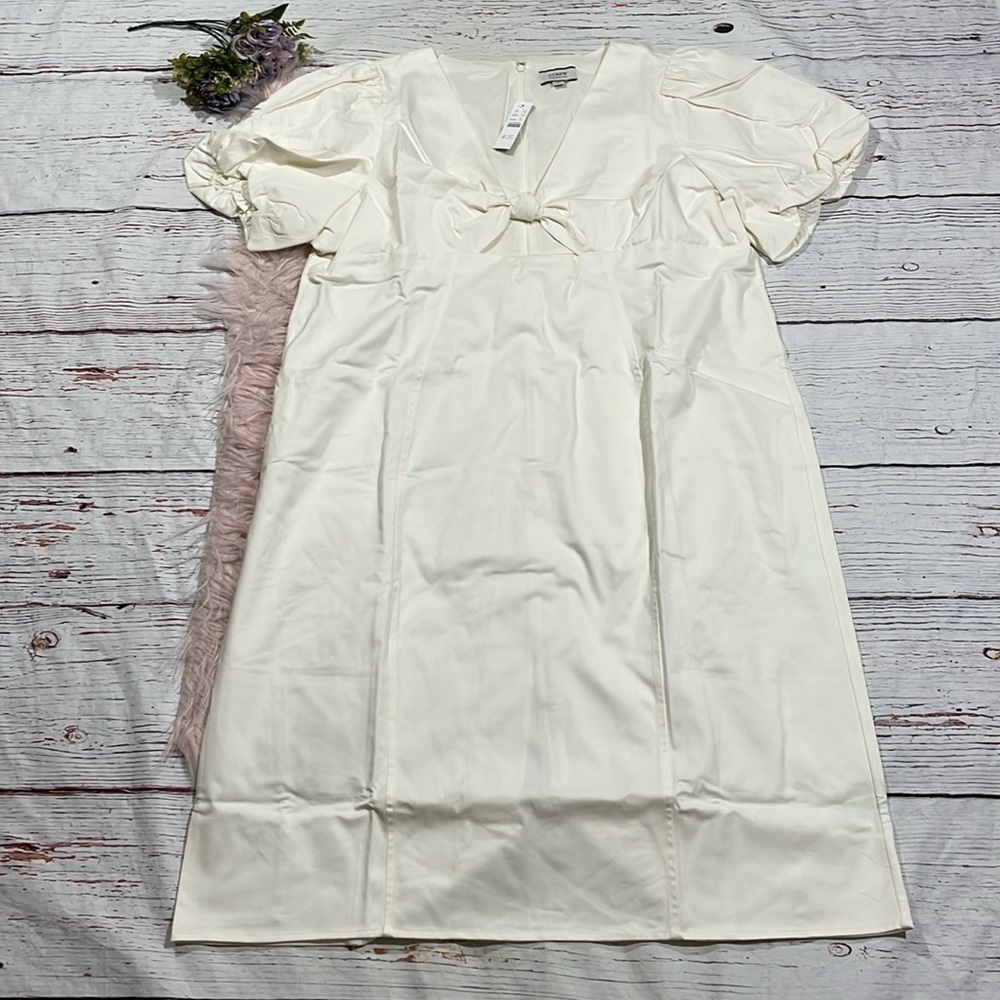 NWT J. Crew Collection Cream Cutout puff-sleeve dress in cotton twill - Picture 2 of 10